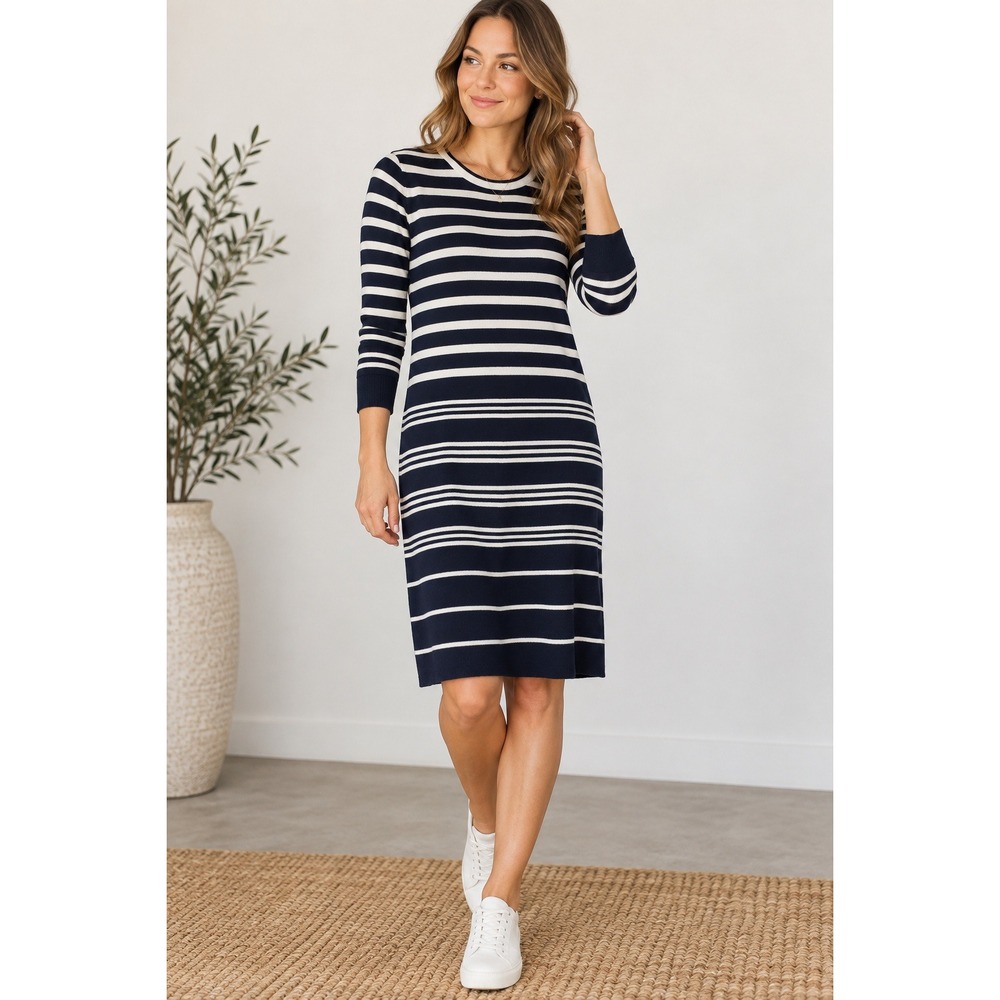 Silk Cashmere Striped Sweater Dress Equipment Femme Navy White Petite S